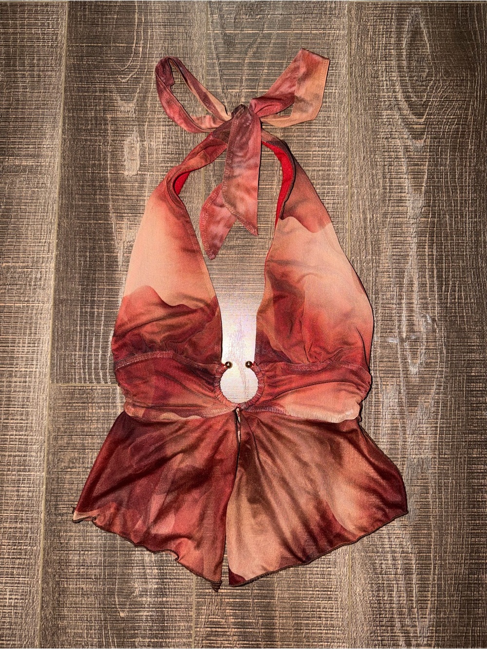 Windsor Rust Floral Halter Crop Top with Ring Detail